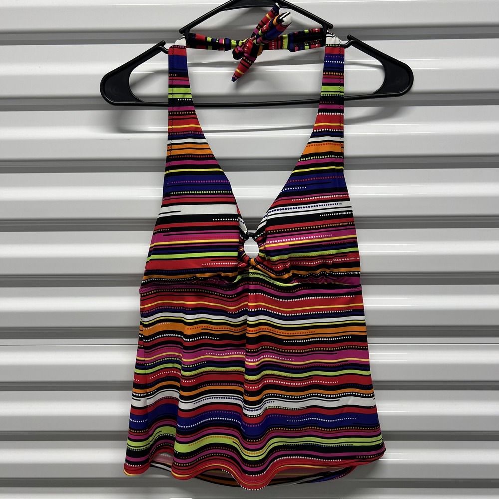 Baltex Womens Tankini Top Size 14 Multi Color Striped Halter Neck Swimwear NEW — photo 2